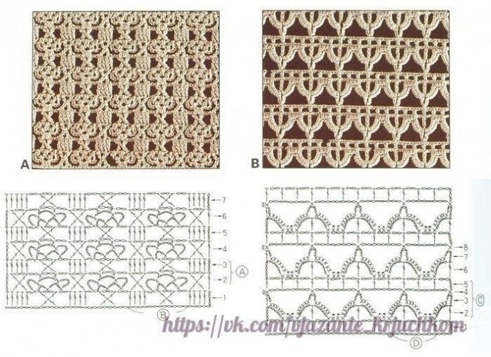Множество интересных узоров крючком