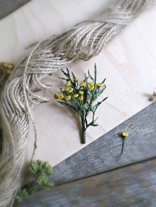 ​Делаем соцветие пижмы и середину ромашки из термоклея: часть 4