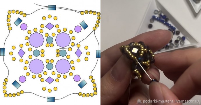 ​Новогодний шар с оплетёнными бисером кристаллами риволи: часть 6