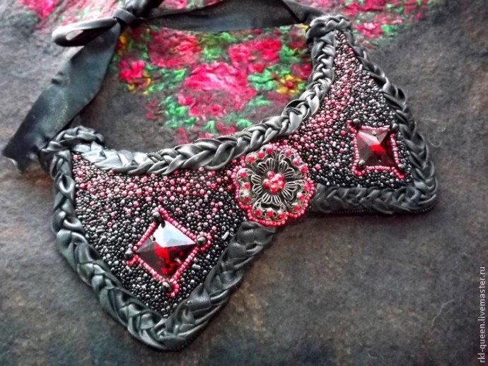 ​Создаем вышитое бисером колье "Воротничок" с элементами кожи: часть 4