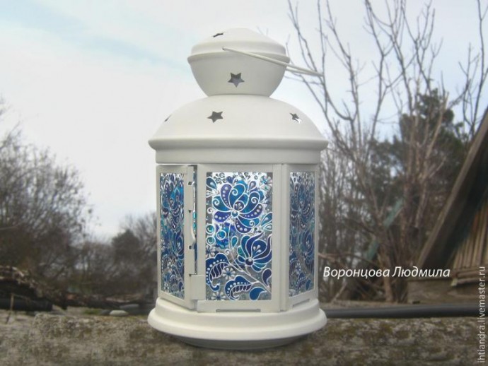 Витражный фонарик в стиле "Гжель": часть 2