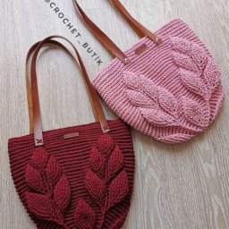 ​Вязаные сумочки с листьями