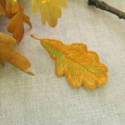 ​Создаем брошь "Дубовый лист" в технике объемной вышивки гладью: часть 2