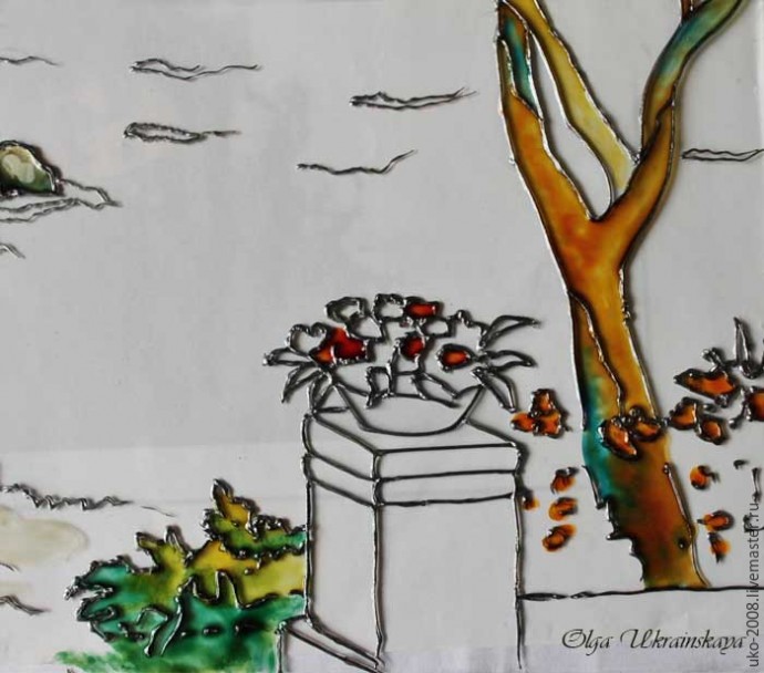 Средиземноморский пейзаж в витражной технике: часть 2