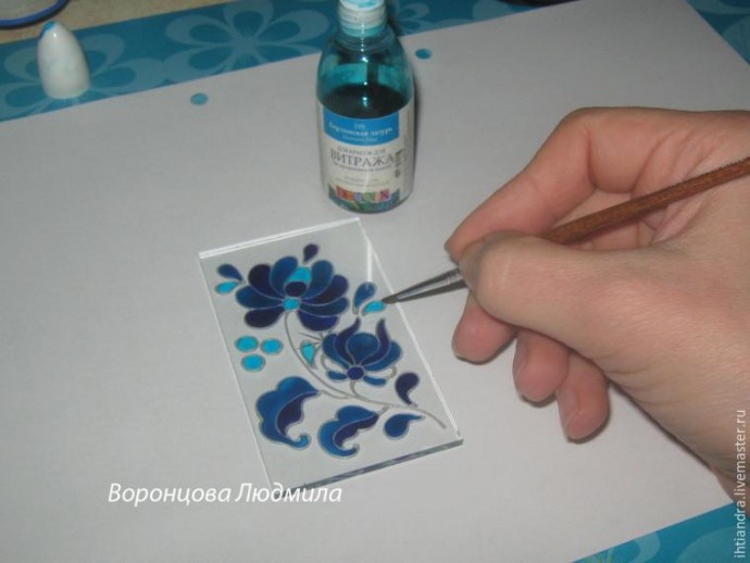 Витражный фонарик в стиле "Гжель": часть 1