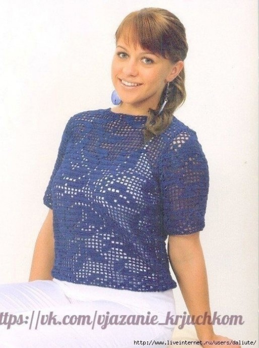 Филейная блуза с розами