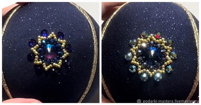 ​Новогодний шар с оплетёнными бисером кристаллами риволи: часть 4