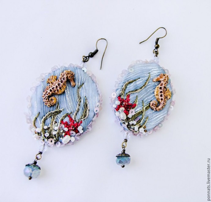 Изготавливаем текстильные серьги с вышивкой и лепкой "Гиппокампус": часть 3 Изготавливаем текстильные серьги с вышивкой и лепкой "Гиппокампус": часть 3