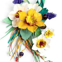 ​Делаем брошь из кожи "Прекрасный букет" с нарциссом и гиацинтом: часть 4