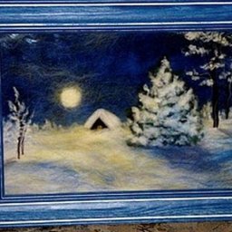 Рисуем шерстью картину "Зимняя ночь": часть 1
