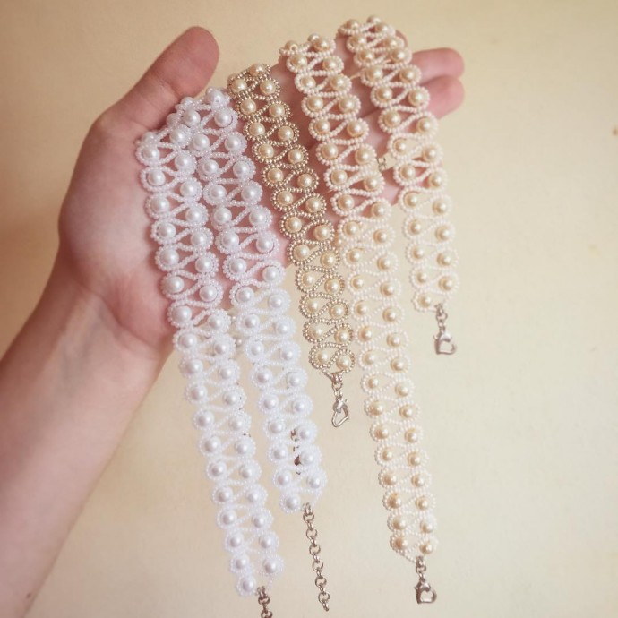 ​Чокер или браслет из бисера и жемчуга