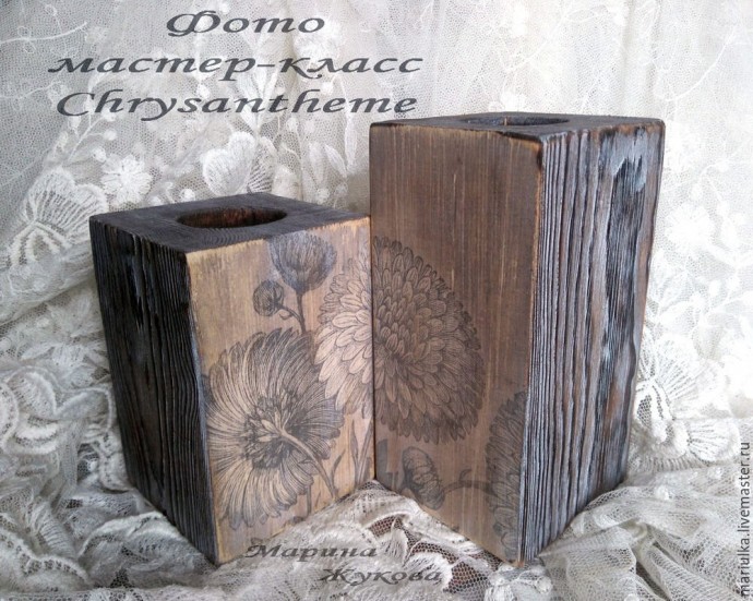 Подсвечники с обжигом, брашировкой и тонировкой водными пропитками: часть 3