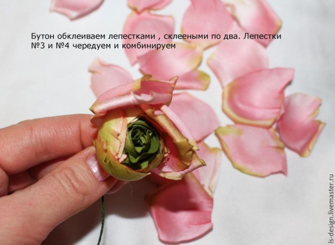 ​Шелковая бутоньерка роз: часть 4