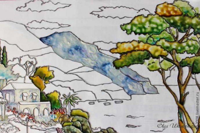 Средиземноморский пейзаж в витражной технике: часть 2