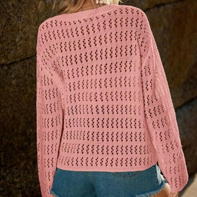 ​Пуловер с узором из ажурных прямоугольников