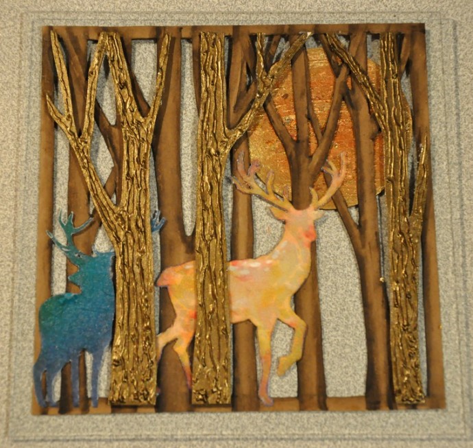 Декор шкатулки с двойной крышкой "Золотой волшебный лес": часть 1