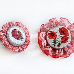 ​Броши из натурального льна и кружева, с элементами декупажа