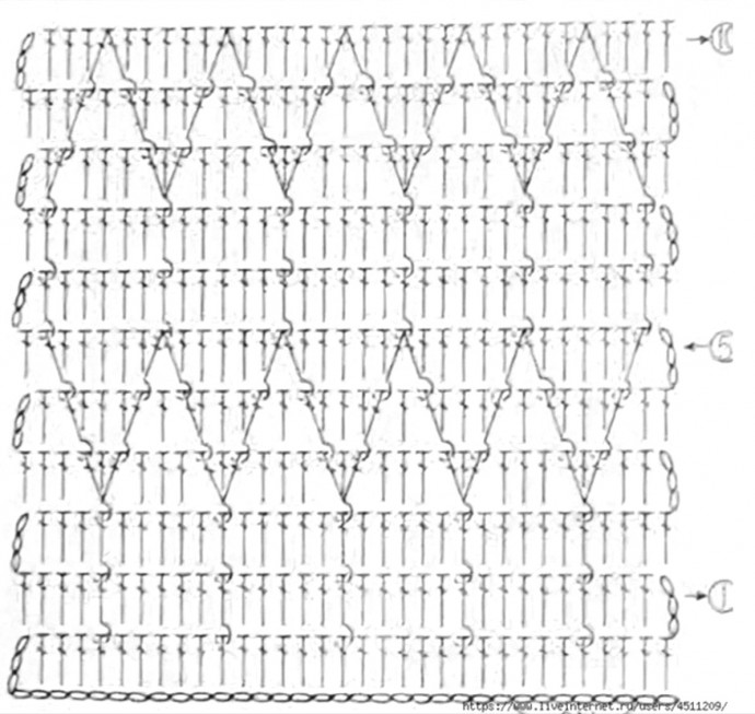 Красивый узор с ромбами для спиц