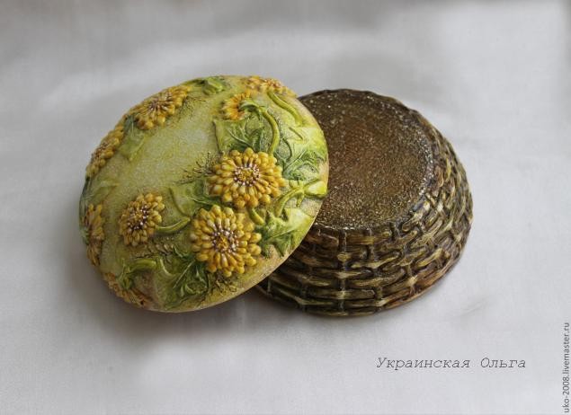 Одуванчики в объемной технике на шкатулке: часть 3