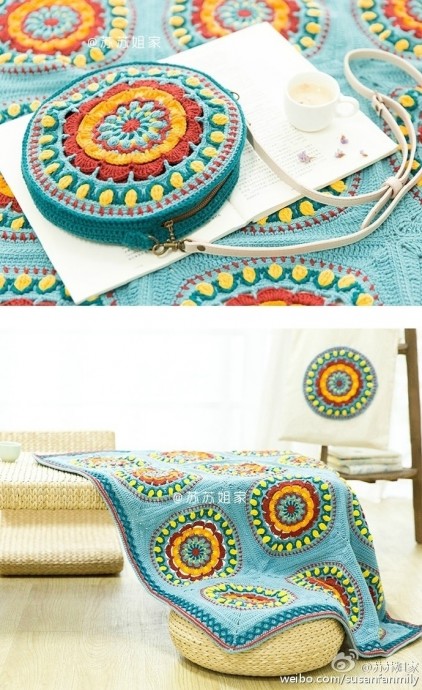 ​Плед крючком из круглых мотивов