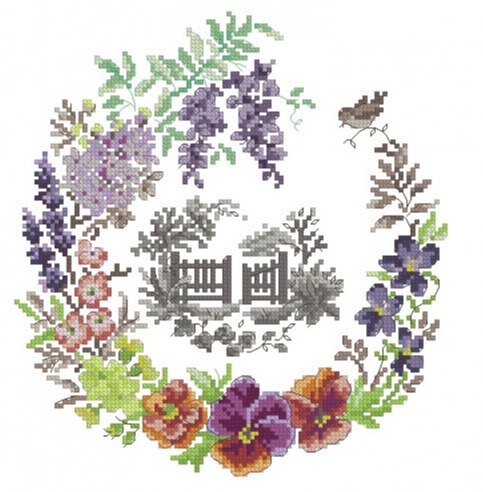Круглая вышивка с калиткой Круглая вышивка с калиткой