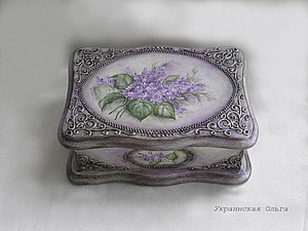 Процесс имитации филиграни и роспись акриловыми красками шкатулки: часть 3