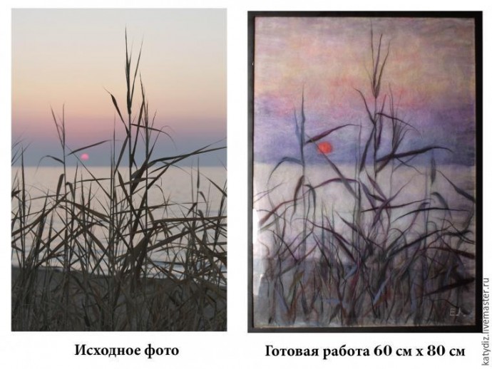 Создаем картину из шерсти "Закат на Крите": часть 2