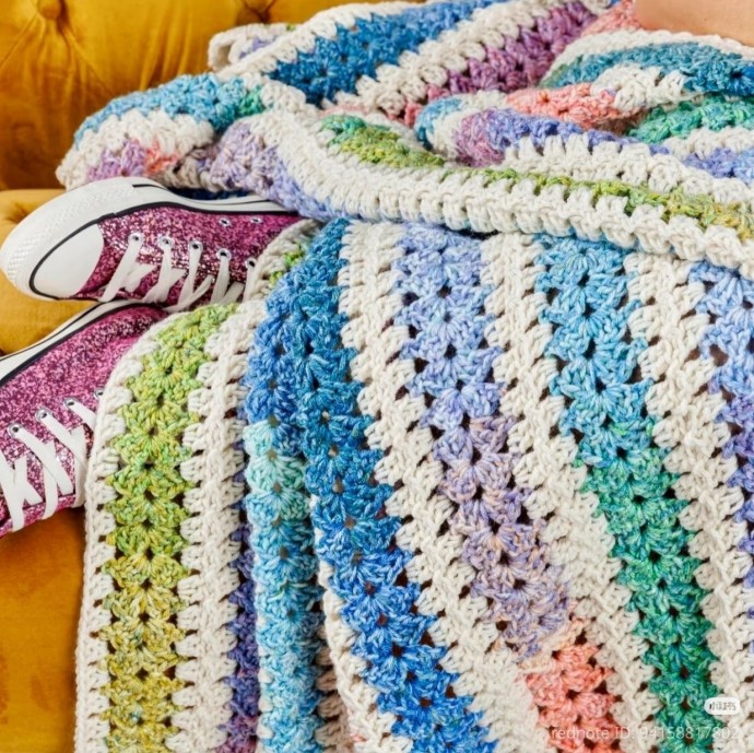 Разноцветный плед крючком