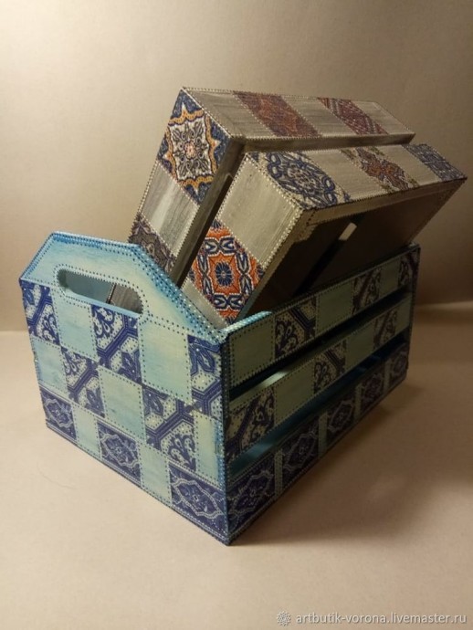 ​Декорируем ящики узором "Геометрия" в технике декупаж: часть 1