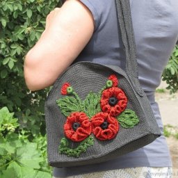 ​Вяжем крючком декоративный элемент "Маки с листьями"