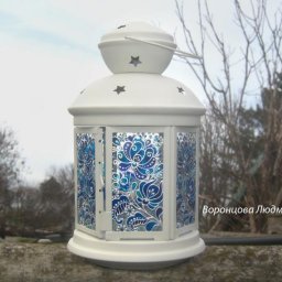 Витражный фонарик в стиле "Гжель"