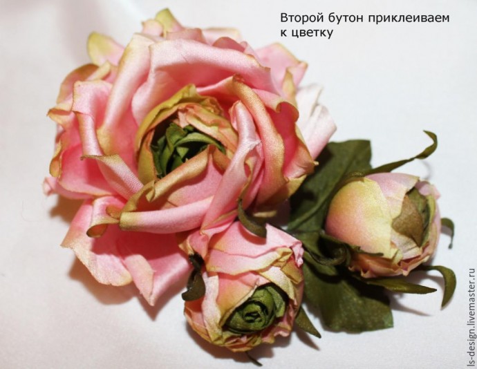 ​Шелковая бутоньерка роз: часть 5