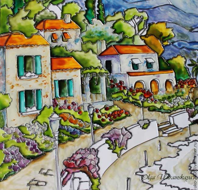 Средиземноморский пейзаж в витражной технике: часть 2