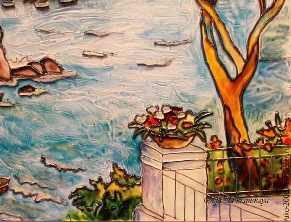 Средиземноморский пейзаж в витражной технике: часть 3