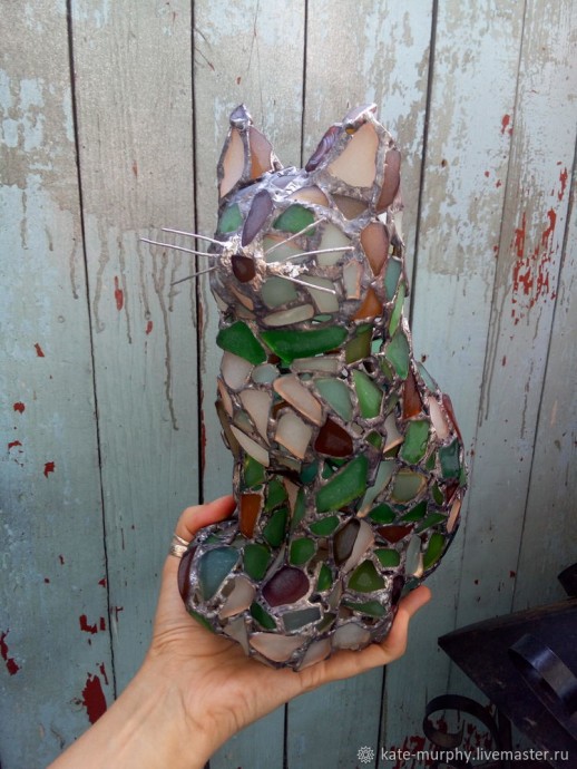 Делаем витражную статуэтку котика из морского стекла