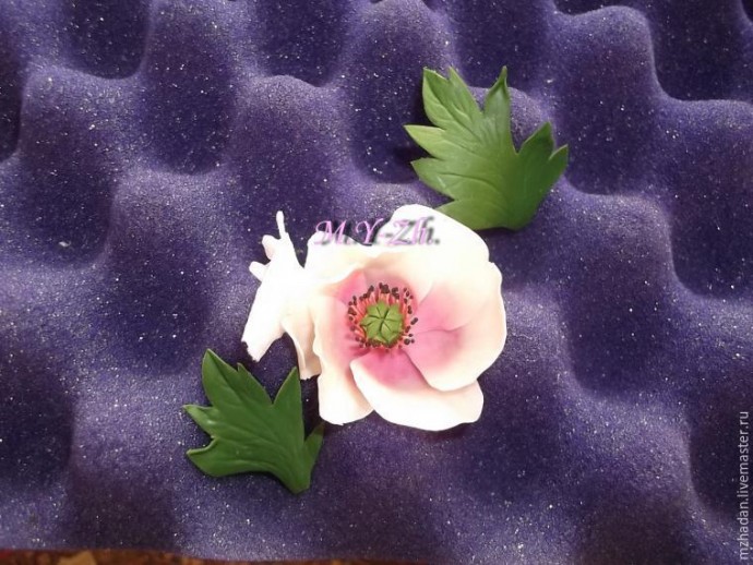 Лепим из полимерной глины гребень для волос с цветком мака: часть 3