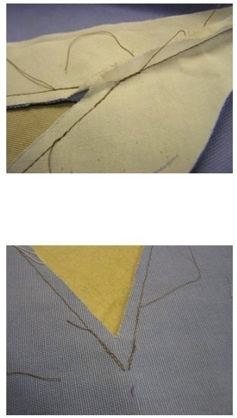 Обработка V-образного выреза обтачкой без шва и обтачкой со швом