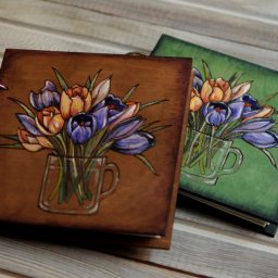 ​Создаем блокнот из дерева с пирографией и росписью "Крокусы": часть 1