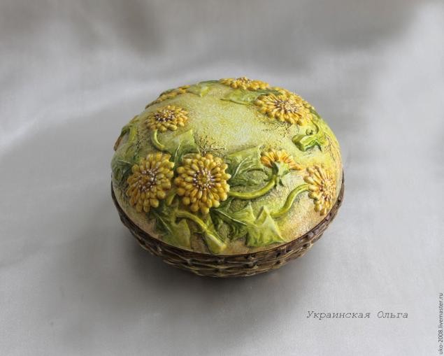Одуванчики в объемной технике на шкатулке: часть 3