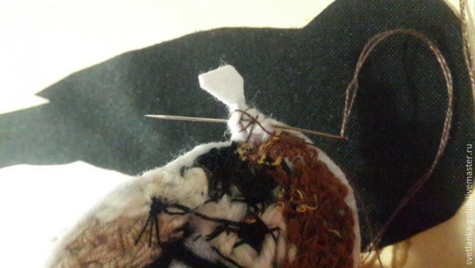 Вышиваем брошь "Воробей" с текстильным крылом: часть 3