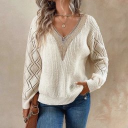 Пуловер с ажурными рукавами