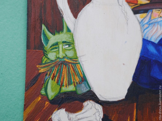 ​Рисуем акрилом добрых домашних духов на кухонной доске: часть 3