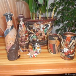 Декор бутылки при помощи обрезков кожи