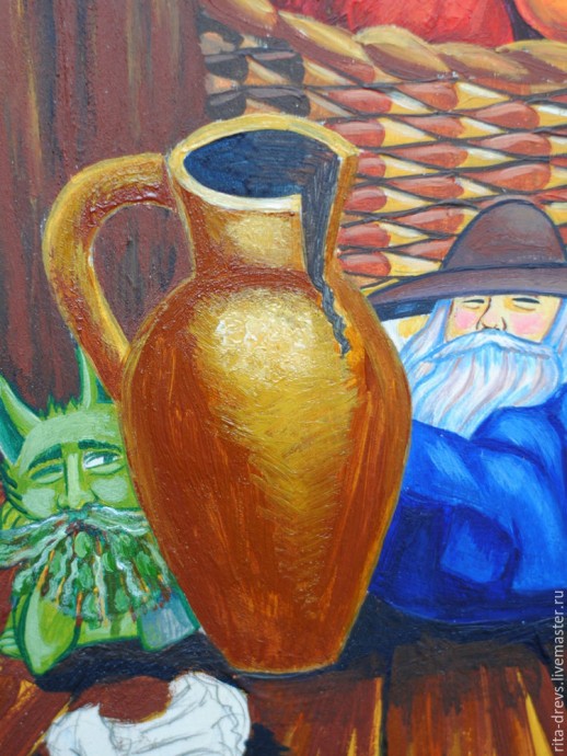 ​Рисуем акрилом добрых домашних духов на кухонной доске: часть 3