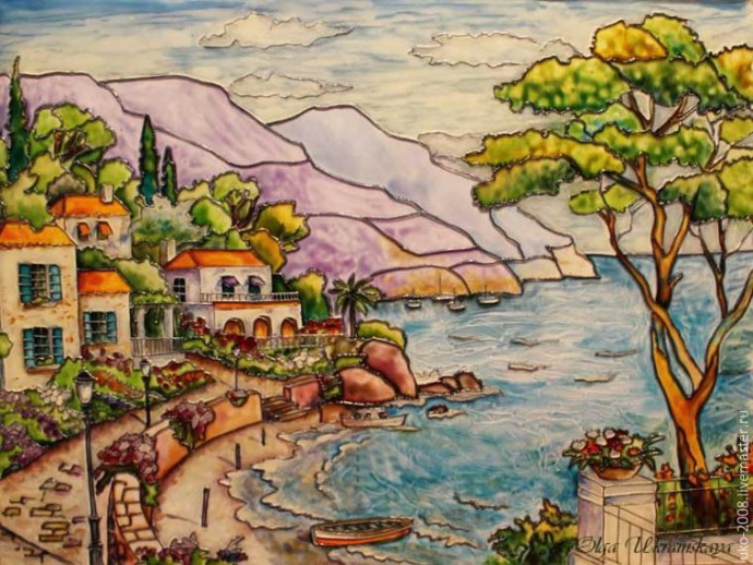 Средиземноморский пейзаж в витражной технике: часть 3