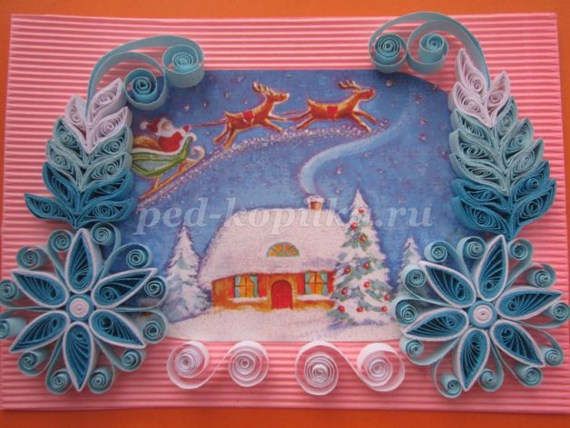 ​Новогодняя открытка в технике квиллинга: часть 3