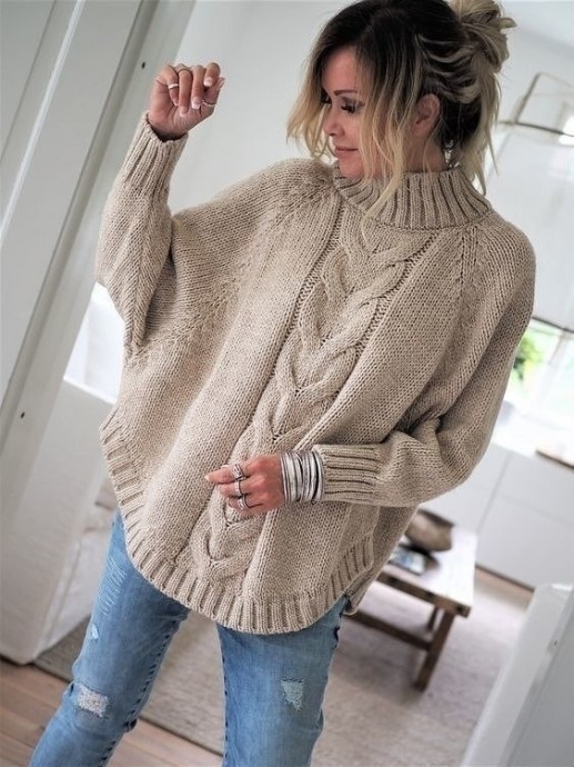 ​Вяжем пуловер-пончо