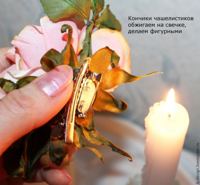 ​Шелковая бутоньерка роз: часть 5