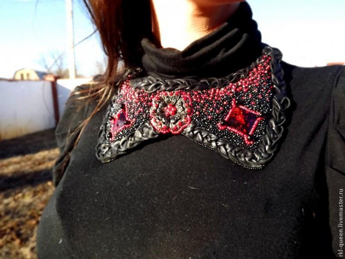 ​Создаем вышитое бисером колье "Воротничок" с элементами кожи: часть 4