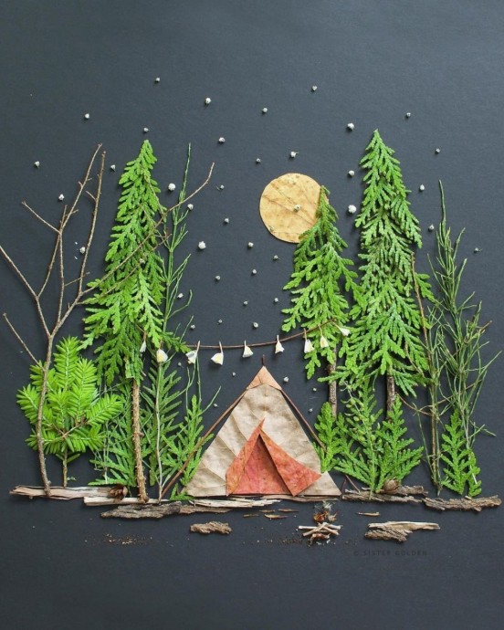 Лесные пейзажи из натуральных материалов